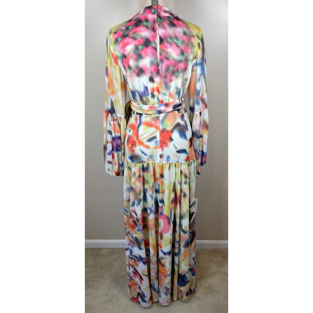 Alexis Becker Iridescent Long Sleeve Belted Plunging V Neckline Maxi Dress Sz S - Picture 9 of 11